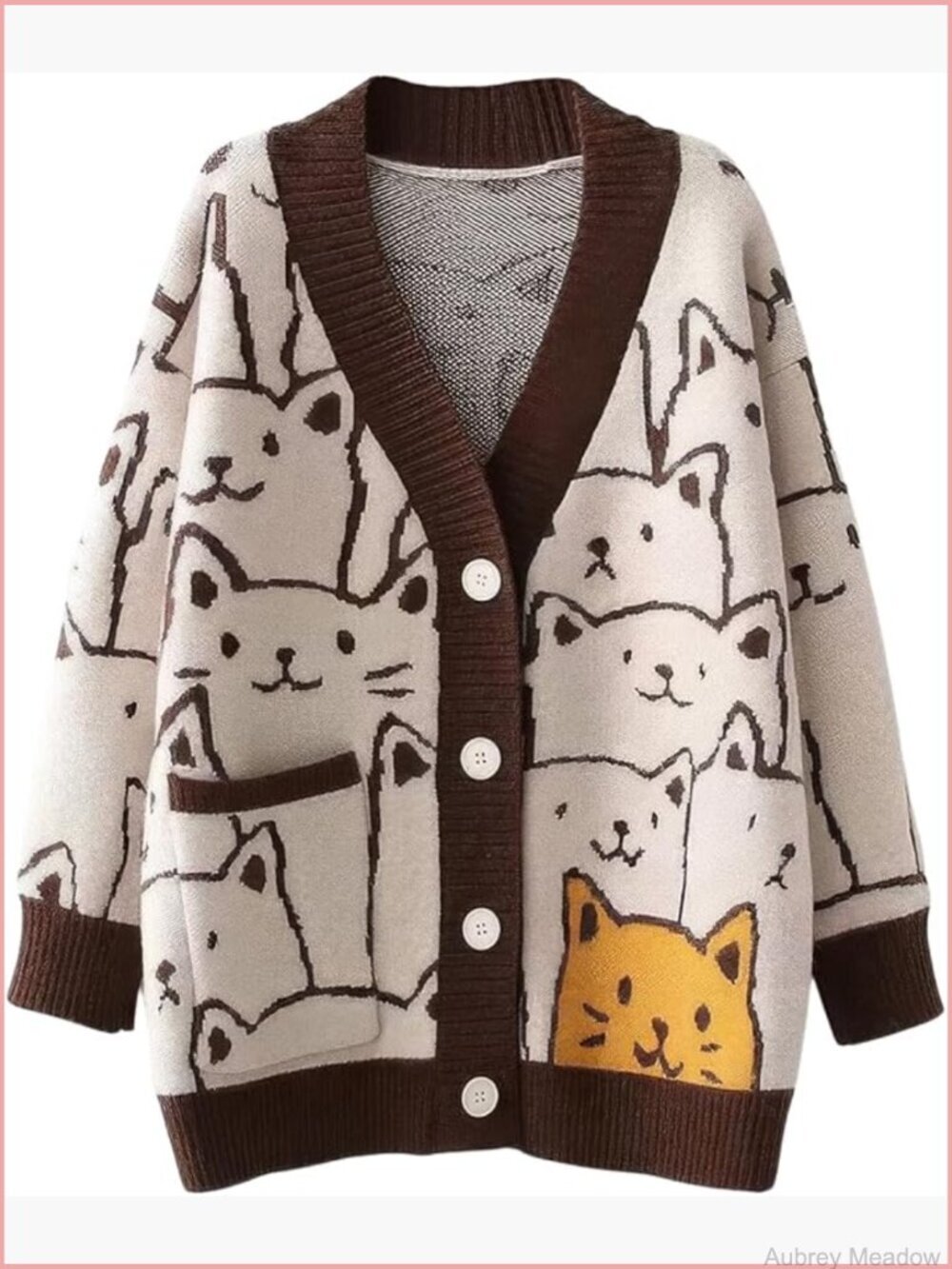 Kawaii Cat Cardigan - Japanese Jacquard Knit Button Down